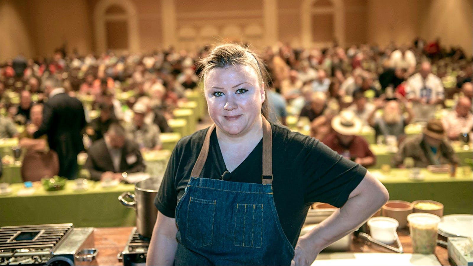 Chef Nicole Brisson ready to perform a cooking demonstration for the Sunday morning crowd.