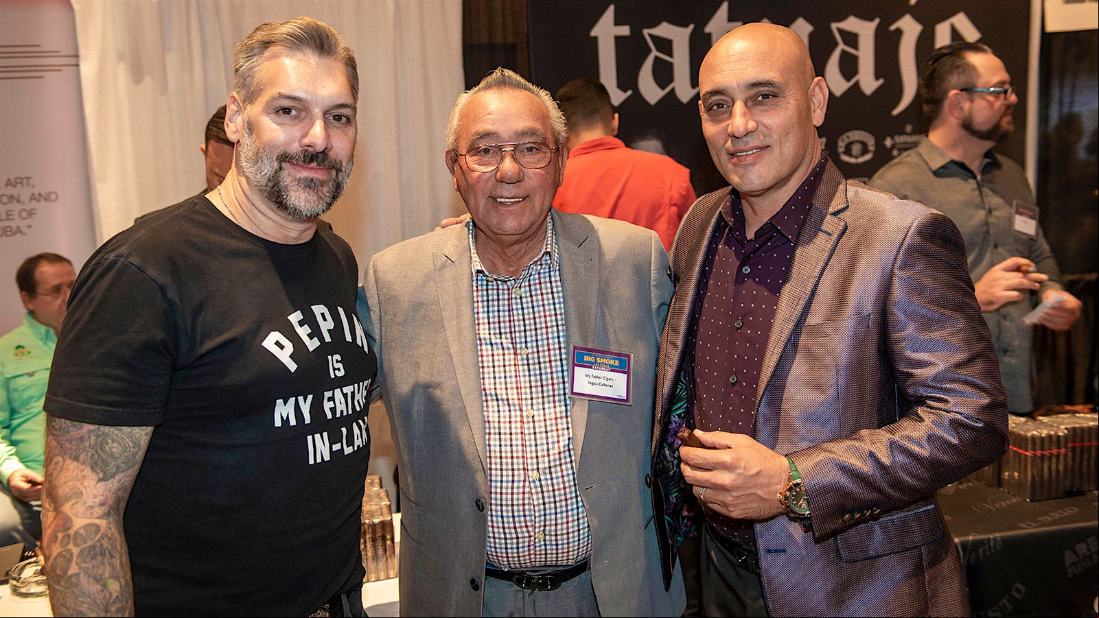 Pete Johnson, of Tatuaje Cigars (left) with José "Pepin" Garcia and his son Jaime, owners of My Father Cigars.